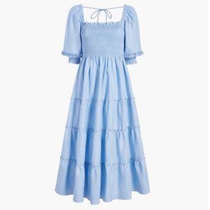 Hill House Nesli Nap Dress Light Blue Glitter Check Size Medium Women's NWT